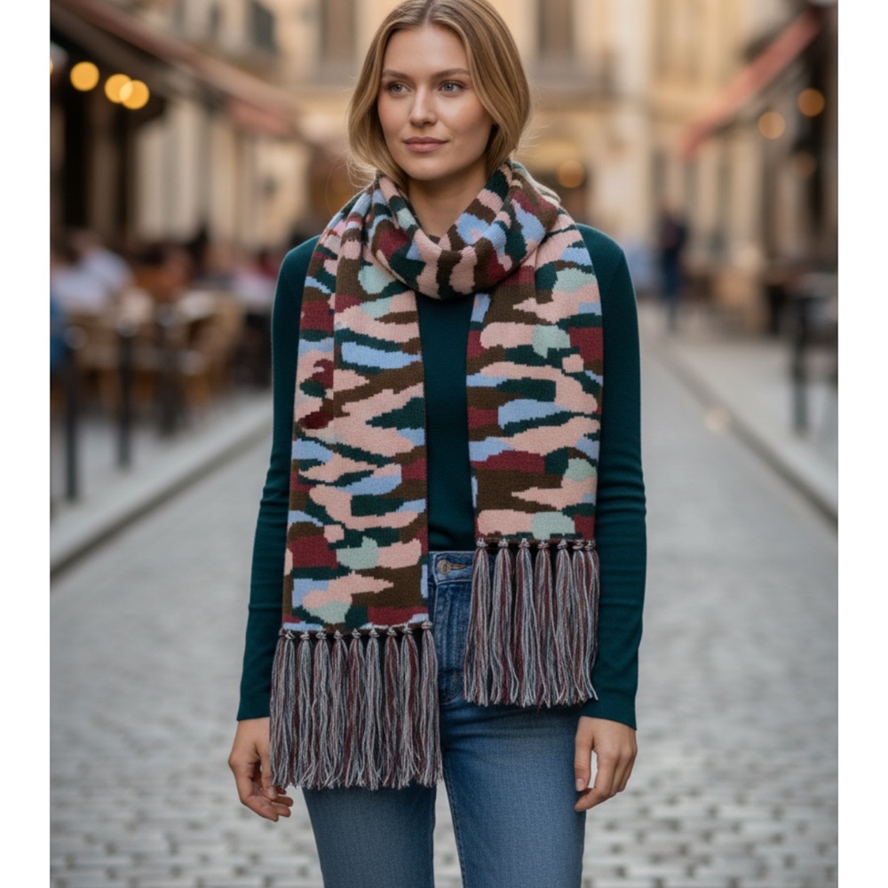 NWT EXPRESS Camo Knit Oblong Scarf Multicolor Neck Warmer